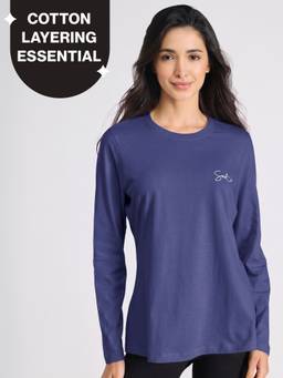 Nykd by Nykaa - Cotton Full Sleeve Tee-Relaxed Fit for Travel & Everyday NYAT517 Navy