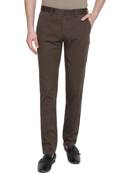 Greenfibre - Mens Brown Cotton Skinny Fit Solid Casual Trouser