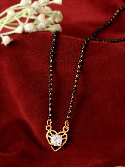Silvermerc Designs - Gold Plated Black Stone Studded & Beaded Heart Mangalsutra