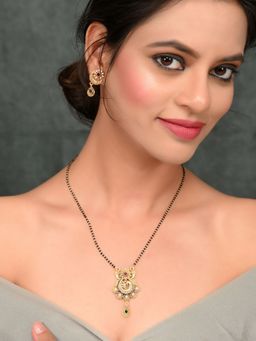 Silvermerc Designs - Gold Plated Oxidised Temple Mangalsutra With Earrings
