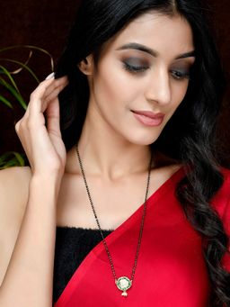 Silvermerc Designs - Women Black & Green Gold Plated Kundan Manglsutra