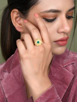 Silvermerc Designs - Women Rhodium-Plated Quartz Studded Adjustable Finger Ring