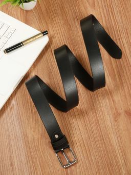 Teakwood - Mens Black Pebble Grain Texture Genuine Leather Belt