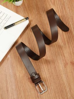 Teakwood - Mens Brown Pebble Grain Texture Genuine Leather Belt