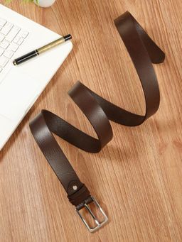 Teakwood - Mens Brown Pebble Grain Texture Genuine Leather Belt