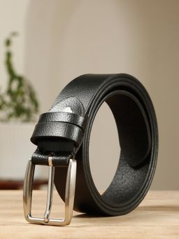 Teakwood - Mens Black Pebble Grain Texture Genuine Leather Belt