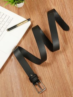 Teakwood - Mens Black Pebble Grain Texture Genuine Leather Belt