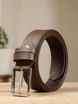 Teakwood - Mens Brown Pebble Grain Texture Genuine Leather Belt