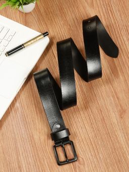 Teakwood - Mens Black Pebble Grain Texture Genuine Leather Belt