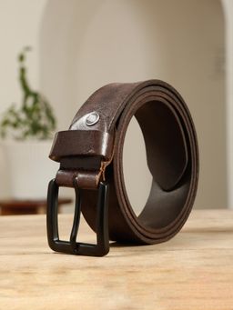 Teakwood - Mens Brown Pebble Grain Texture Genuine Leather Belt
