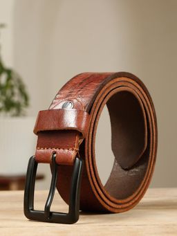 Teakwood - Mens Pebble Grain Texture Tan Genuine Leather Belt