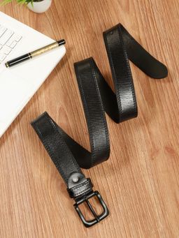 Teakwood - Mens Pebble Grain Texture Black Genuine Leather Belt