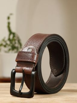 Teakwood - Mens Brown Pebble Grain Texture Genuine Leather Belt