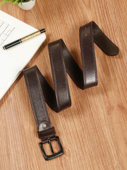 Teakwood - Mens Dark Brown Pebble Grain Texture Genuine Leather Belt