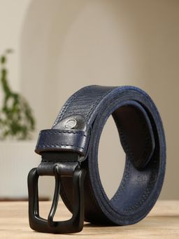 Teakwood - Mens Navy Blue Pebble Grain Texture Genuine Leather Belt