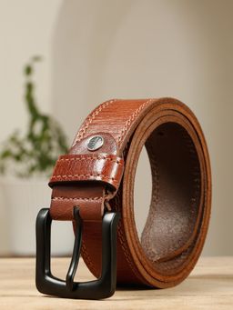 Teakwood - Mens Tan Pebble Grain Texture Genuine Leather Belt