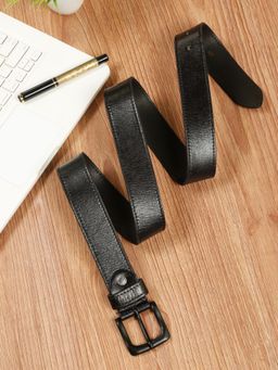 Teakwood - Mens Black Pebble Grain Texture Genuine Leather Belt