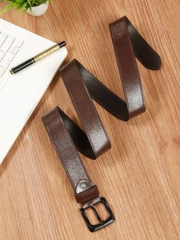 Teakwood - Mens Brown Pebble Grain Texture Genuine Leather Belt