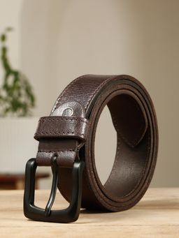 Teakwood - Mens Dark Brown Pebble Grain Texture Genuine Leather Belt