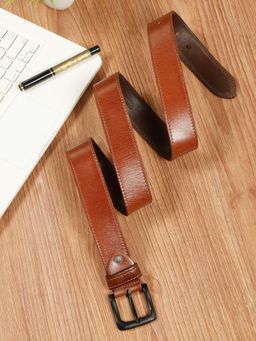 Teakwood - Mens Tan Pebble Grain Texture Genuine Leather Belt