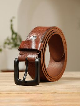 Teakwood - Mens Tan Pebble Grain Texture Genuine Leather Belt