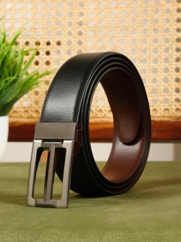 Teakwood - Mens Black Brown Dual Sided Reversible Genuine Leather Belt
