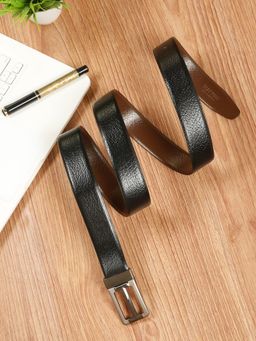 Teakwood - Mens Black Brown Dual Sided Reversible Genuine Leather Belt