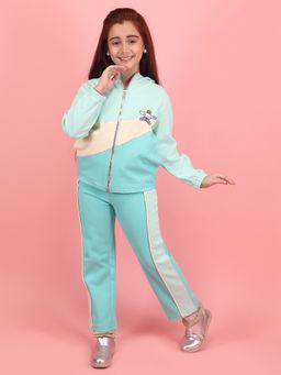 Cutecumber - Girls Full Sleeve Contrast Panel Hooded Sweatshirt with Pant