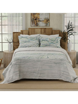 Boutique Living - Gardenia Augusta Cotton 300 TC White & Blue Bedsheet & 2 Pillow Covers (King)