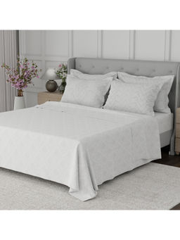 Boutique Living - Platinum Pulse Cotton 800 TC White Printed Bedsheet & 4 Pillow Covers (King)
