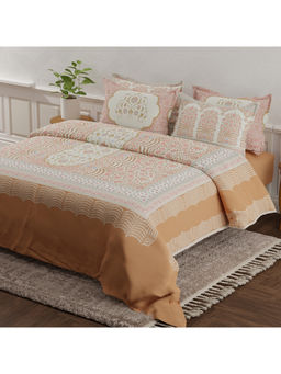 Boutique Living - Platinum Pulse Cotton 800 TC Brown & Red Print Bedsheet & 4 Pillow Covers (King)