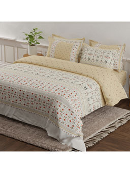Boutique Living - Platinum Pulse Cotton 800 TC Beige Print Bedsheet & 4 Pillow Covers (King)