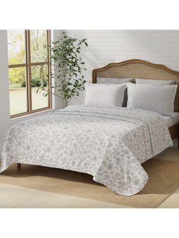 Layers - Pure Nest Cotton 180 TC Grey & White Floral Bedsheet & 2 Pillow Covers (King)