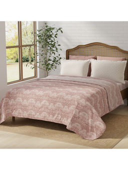 Layers - Pure Nest Cotton 180 TC Pink Ethnic Print Bedsheet & 2 Pillow Covers (King)