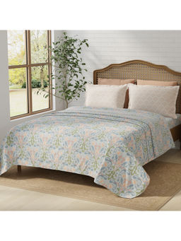 Layers - Pure Nest Cotton 180 TC Blue Floral Bedsheet & 2 Pillow Covers (King)