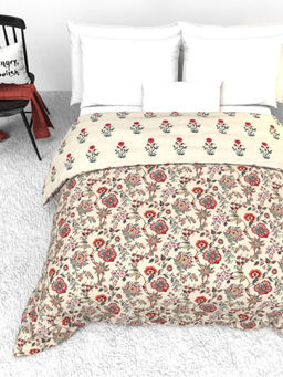 the White Moss - Beige Floral Heavy Winter 300 GSM Reversible Bed Quilt & Pillow Cover (Single)