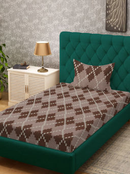 HOSTA HOMES - Brown 280 TC Cotton Feel Printed Bedsheet & Pillow Cover (Single)