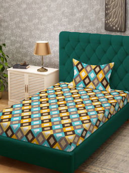 HOSTA HOMES - Multi-Color 280 TC Cotton Feel Printed Bedsheet & Pillow Cover (Single)