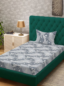 HOSTA HOMES - Grey 280 TC Cotton Feel Printed Bedsheet & Pillow Cover (Single)