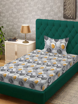 HOSTA HOMES - Grey 280 TC Cotton Feel Printed Bedsheet & Pillow Cover (Single)
