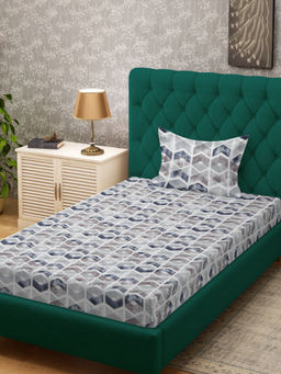 HOSTA HOMES - Multi-Color Fitted 280 TC Cotton Feel Printed Bedsheet & Pillow Cover (Single)