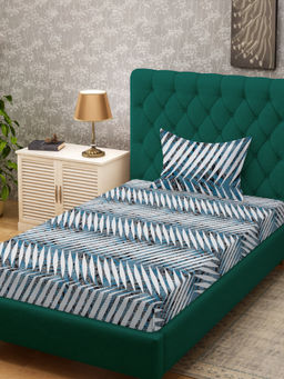 HOSTA HOMES - White Fitted 280 TC Cotton Feel Printed Bedsheet & Pillow Cover (Single)