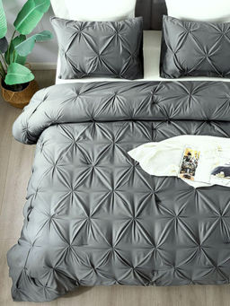 the White Moss - Pinch Pleated Ash Grey Size Comforter & 2 Pillow Covers (King)