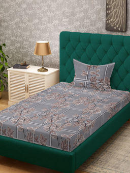 HOSTA HOMES - Grey 280 TC Cotton Feel Printed Bedsheet & Pillow Cover (Single)