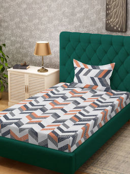 HOSTA HOMES - Multi-Color Fitted 280 TC Cotton Feel Printed Bedsheet & Pillow Cover (Single)
