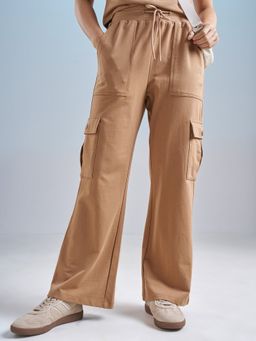 TOKYO TALKIES - Women Brown High Rise Cotton Terry Track Pants