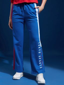 TOKYO TALKIES - Women Blue Contrast Tape Typographic Printed Track pant