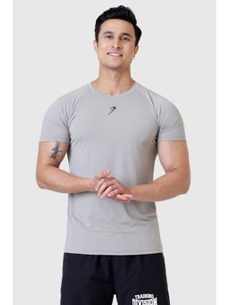 FUAARK - Men Bare Nylon Solid Slim Fit Stretch Grey T-Shirt