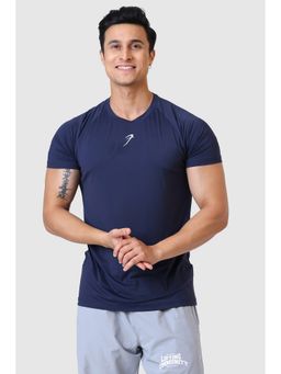 FUAARK - Men Bare Nylon Solid Slim Fit Stretch Navy Blue T-Shirt