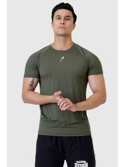 FUAARK - Men Bare Nylon Solid Slim Fit Stretch Olive T-Shirt